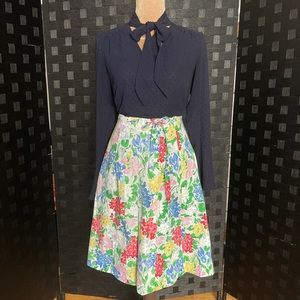 Vintage floral skirt and blue blouse